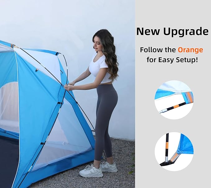 Beach Tent, Portable Sun Shelter for 2/3/4/6-8 Person with UPF 50+ UV Protection, Easy Setup Waterproof Beach Shade Canopy Cabana for Family Outdoor and Picnics, Fishing with Carrying Bag-CubbioJoy