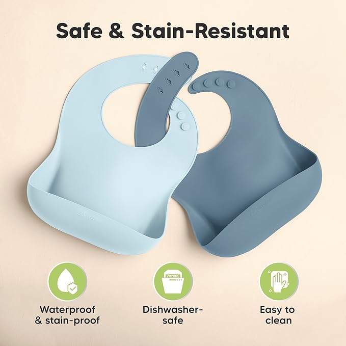 KeaBabies 2-Pack Silicone Baby Bibs for Eating - Sturdy Food-Grade Silicone Bibs for Babies Girl, Boy, Large Food Catcher, Clean & Put On Easily, Waterproof Toddler Feeding Essentials (Ocean)-CubbioJoy