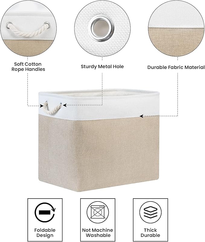 Bidtakay Storage Baskets for Shelves 17x12x15 in Beige Clothes Bins Storage for Closet Set of 2 Large Organization Baskets for Bedroom Blankets Dog Toy Basket Nursery Baby Baskets with Handles-CubbioJoy