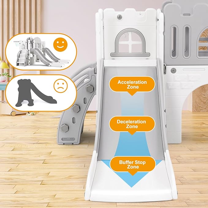 JOYLDIAS 9 in 1 Toddler Slide, Toddler Playground with Double Slides, Climber,Basketball Hoop,Tunnel, Telescope, Storage Space and Non-Slip Step, Indoor Outdoor Backyard Playset for Toddlers Age 1-3+-CubbioJoy