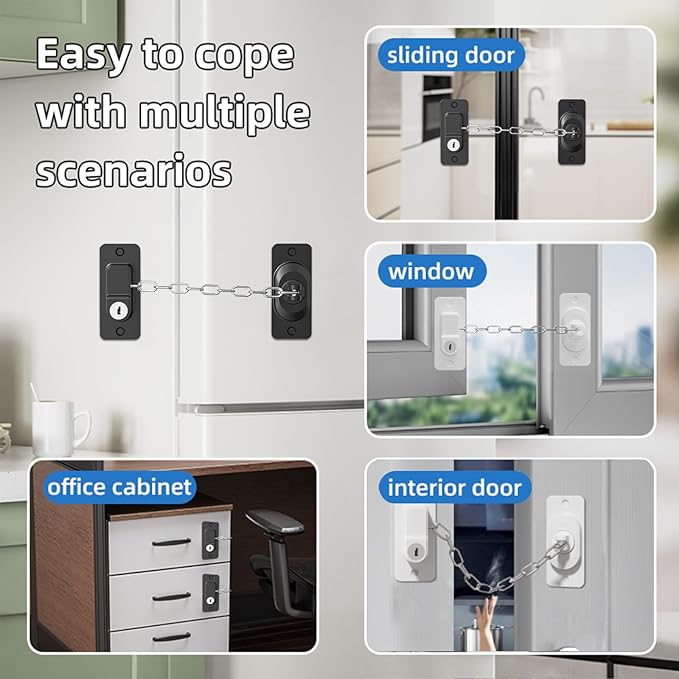 Child Proof Door Lock (2 Pack), Door Locks for Kids safety & Cat Door Latch, for Fridge Lock, Cabinet Locks, Window Locks and Baby Proofing, Strong non-marking Adhesive No Drilling (White)-CubbioJoy