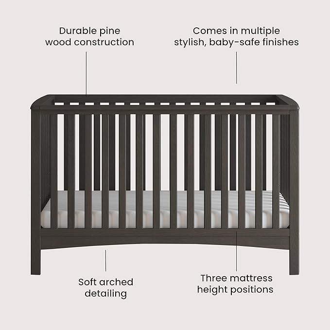 Child Craft London 4-in-1 Convertible Crib, Baby Crib Converts to Day Bed, Toddler Bed and Full-Size Bed, 3 Adjustable Mattress Positions, Non-Toxic, Baby Safe Finish (Dapper Gray)-CubbioJoy
