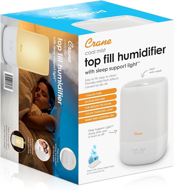 Crane Ultra-Quiet 3-in-1 Humidifier for Baby with Essential Oil Tray, 7-Color Sleep Light, 1 Gallon Top-Fill Tank, Ideal for Bedroom-CubbioJoy