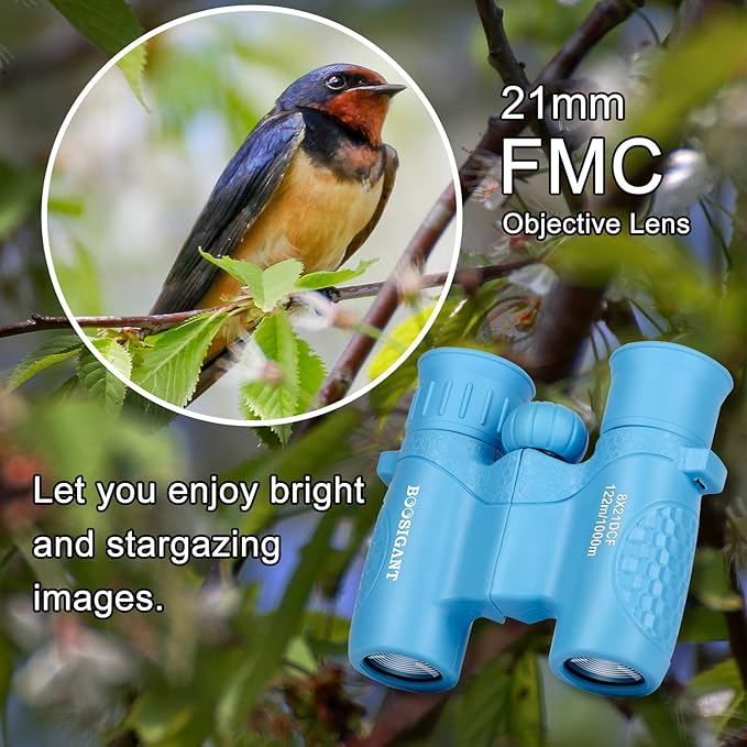 Binoculars for Kids 8x21, Gift for 3-12 Years Boys & Girls, Compact Kids Binoculars High-Resolution Shockproof Mini Binoculars for Bird Watching, Hiking, Camping, Travel Blue 301-CubbioJoy