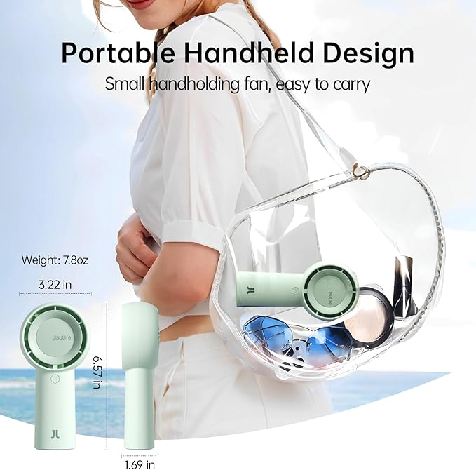 JISULIFE Portable Handheld Turbo Fan [16H Max Cooling Time], 4000mAh USB Rechargeable Personal Battery Operated Lash Small Pocket Fan with 5 Speeds for Travel/Outdoor/Vacation/Concerts - Green-CubbioJoy