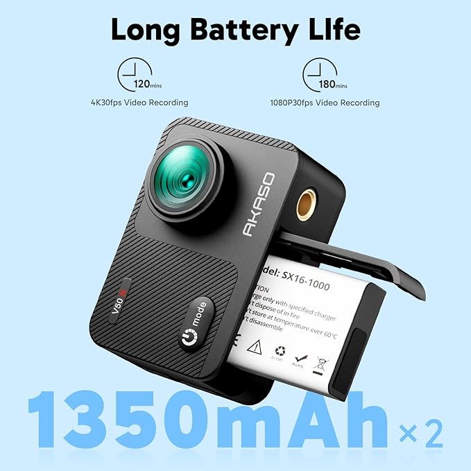 AKASO V50X Native 4K30fps WiFi Action Camera with EIS Touch Screen 4X Zoom 131 feet Waterproof Camera Support External Mic Remote Control (with Floating Hand Grip and Carry Bag)-CubbioJoy