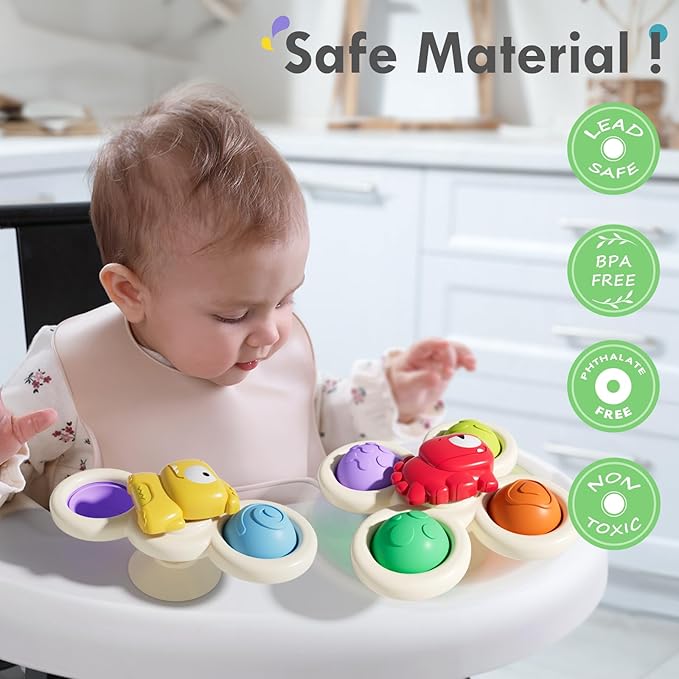 ALASOU 3PCS Pop Suction Cup Spinner Toys for 1 Year Old Boy Girl|Novelty Spinning Tops Toddler Toys Age 1-2|Sensory Baby Bath Toy for Toddlers 1-3|12 18 Months Boy Birthday Gift for Infant-CubbioJoy