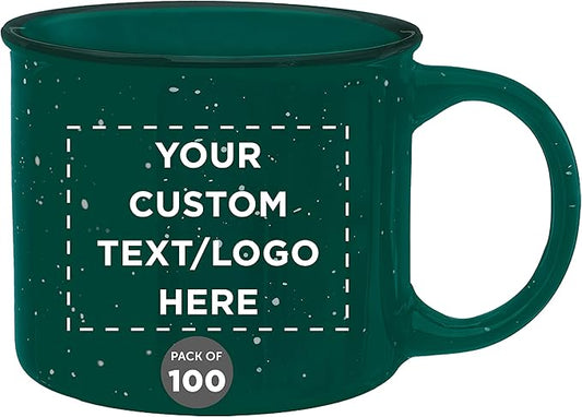 DISCOUNT PROMOS Custom Ceramic Campfire Coffee Mugs 13 oz. Set of 100, Personalized Bulk Pack - Perfect for Tea, Espresso, Cappuccino, Hot Cocoa - Green-CubbioJoy