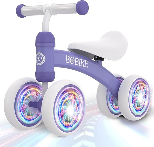 Baby Balance Bike Toys for 12-36 Months Kids Toy Boy and Girls Gifts Toddler Best First Birthday Gift Children Walker No Pedal Infant 4 Wheels Bicycle (Colorful, Purple-Light)-CubbioJoy