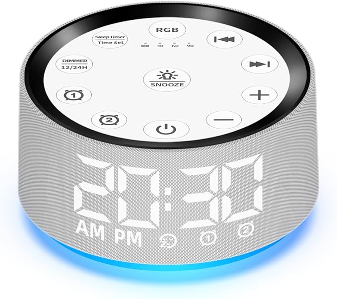 Brown Noise Machine Alarm Clock Sound White Noise Machine Night Light with 30 Sleeping Sounds for Baby Kids Adults 2 Alarms Backup Battery 32 Level Volume 15 Wake up Sounds for Mild Heavy Sleeper-CubbioJoy