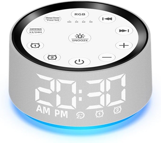 Brown Noise Machine Alarm Clock Sound White Noise Machine Night Light with 30 Sleeping Sounds for Baby Kids Adults 2 Alarms Backup Battery 32 Level Volume 15 Wake up Sounds for Mild Heavy Sleeper-CubbioJoy