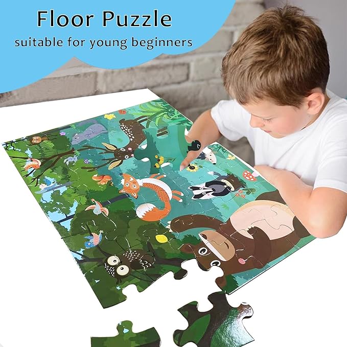 Jumbo Floor Puzzle for Kids, Large Jigsaw Puzzles 35 Piece for Kids Ages 3-5,Preschool Learning & Education Toys, Gifts for 4-8 Year Old Boys and Girls (Forest Animals)-CubbioJoy