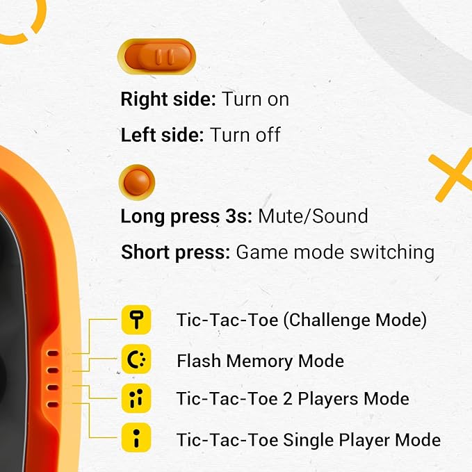 4-in-1 Handheld Tic Tac Toe Game Portable Electronic Board Games for Kids & Adults, Travel Fun & Memory Growth Gift, Orange-CubbioJoy