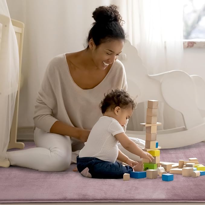 BALAPET Thick Memory Foam 50x50 Play Mat for Playpen, Super Soft Velvet Portable Baby Playpen Mat for Kids Toddler Crawling and Play, Non-Slip Bottom Playmat, Pink-CubbioJoy