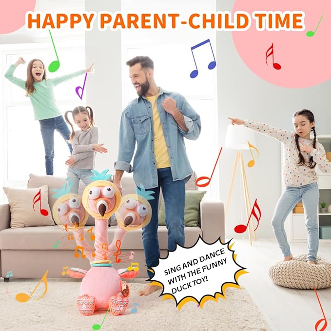 Jollybaby Plush Talking Singing Dancing Musical Flamingo Toy for Toddlers 1-3 Just Like Cactus Toy, Music Mimicking Interactive Toy for Crawling Kids, Sensory Stuffed Toy Gift for Baby 0-6-12 Month-CubbioJoy