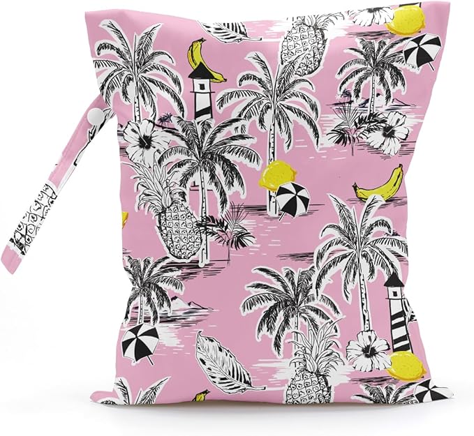 Wet Bag, Wet Dry Bag, Wet Bag for Swimsuit, Travel, Beach, Pool, Diapers, Dirty Yoga Gym Clothes, Makeup Bag, Waterproof Tropical Palm Leaves Decor Jungle Palm Leaf Favors-CubbioJoy