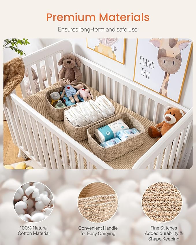 KALLAX Small Woven Basket, 13.5 x 9.5 x 5 Inches, Storage Basket for Organizing, Cute Small Rope Shelf Closet Cube Storage Bins Baskets for Shelves, Dog Toy Gift Baskets Empty, 3 Packs, Mixed Brown-CubbioJoy