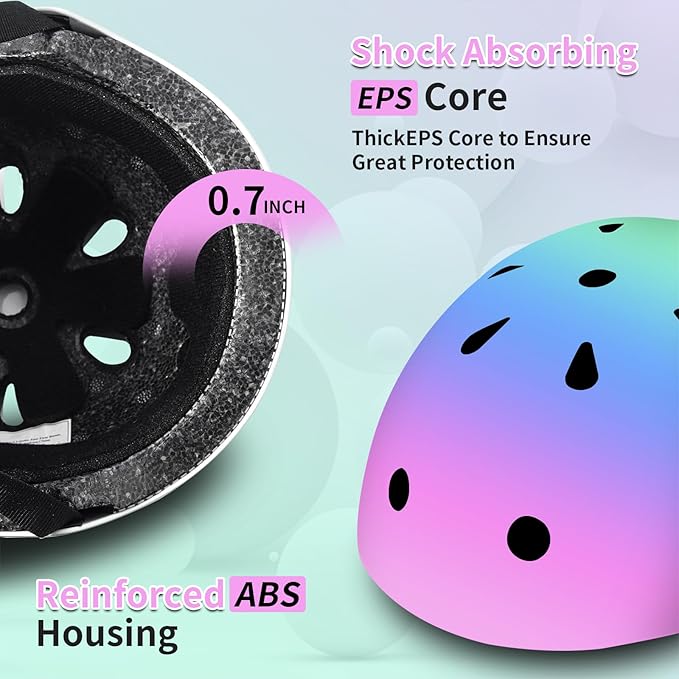 Adjustable Kids Bike Helmet with Knee & Elbow Pads Set, Color Gradient Design for Boys and Girls Aged 3-14+, for Skateboarding, Scooter, Roller & Inline Skating, Longboard-CubbioJoy