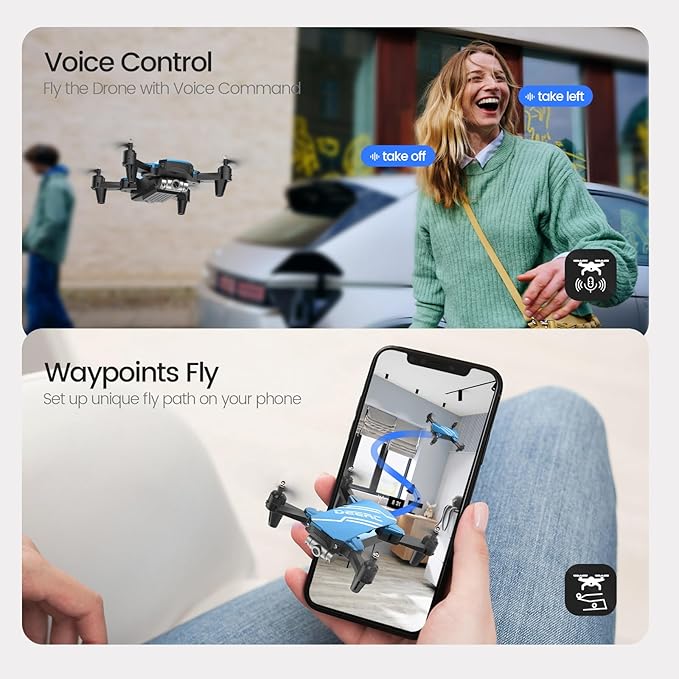 DEERC D20 Mini Drone with Camera for Kids, Remote Control Toys Gifts for Boys Girls with Voice Control, Gestures Selfie, Altitude Hold, Gravity Control, One Key Start, 3D Flips 2 Batteries, Blue-CubbioJoy