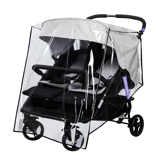 bemece Double Stroller Rain Cover, Weather Shield Double Stroller for Side by Side Seats Twin Stroller, Baby Outdoor Activities Accessories, Protects Children from Rain, Snow, Wind-CubbioJoy