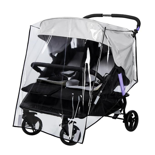 bemece Double Stroller Rain Cover, Weather Shield Double Stroller for Side by Side Seats Twin Stroller, Baby Outdoor Activities Accessories, Protects Children from Rain, Snow, Wind-CubbioJoy