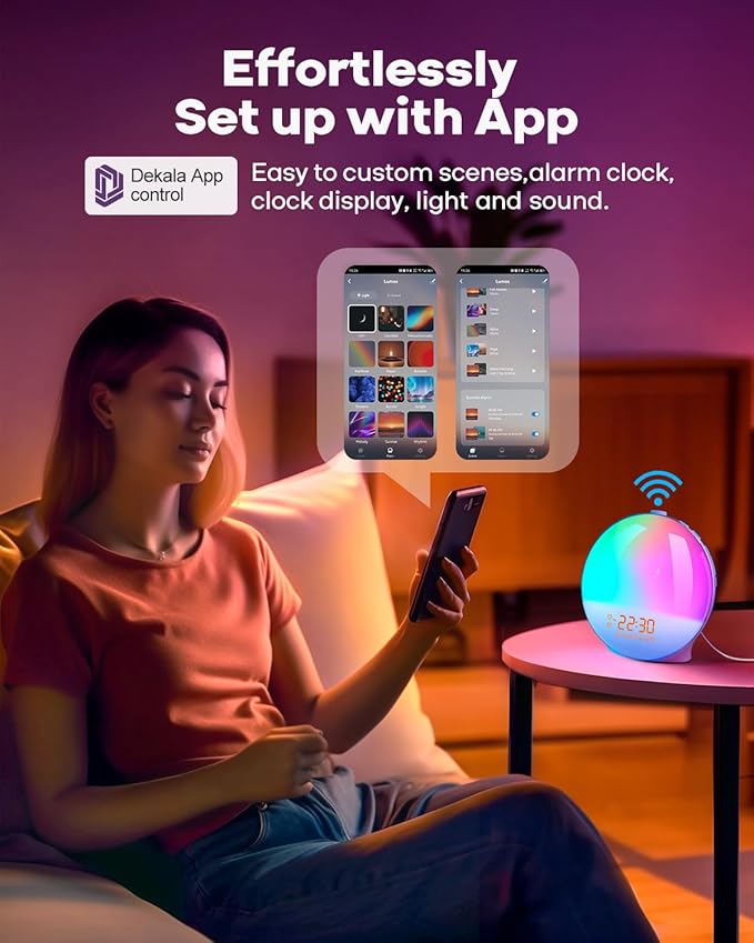 Dekala Sunrise Alarm Clock, Wake Up Light, Smart APP Control, Sundown Sleep Sound Machine, Dual Alarms, FM Radio, Natural Alarm Sounds, Alarm Clock for Heavy Sleepers Kids Adults, Ideal Gift-CubbioJoy