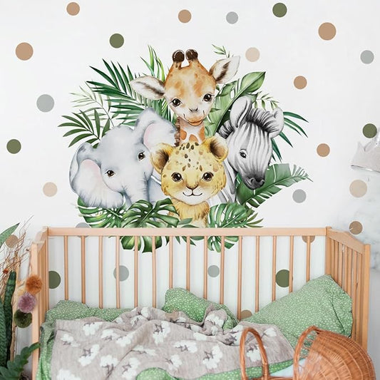 37.95x33.13 Inch Watercolor Jungle Animal Wall Decal Forest Animal Tiger Elephant Giraffe Zebra Wall Sticker Removable Safari Animal Wall Decal for Baby Nursery Playroom Bedroom Classroom Wall Decor-CubbioJoy