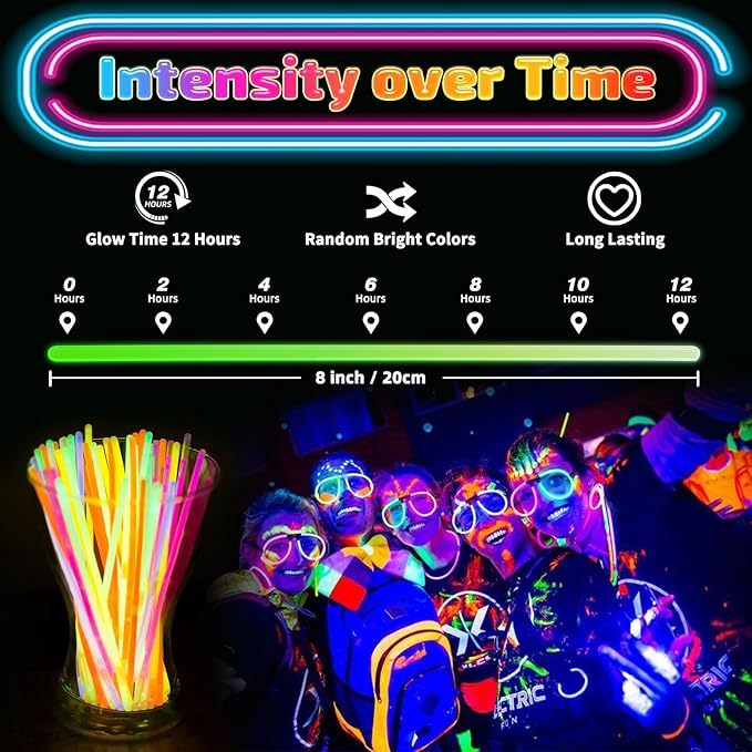 400 Pcs Glow Sticks Bulk Party Pack, 8'' Glow in the Dark Party Supplies, Glow in the Dark Light Up Sticks with Connectors, Party Favors for Birthday, Concert, Raves, Halloween, Christmas-CubbioJoy