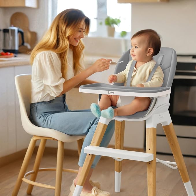 8 in 1 Highchair, Convertible Wooden Baby High Chair with Tray, Adjustable High Chair for Babies and Toddlers, Easy to Clean, Grow with Family|Booster|Learning Table|High Stool-CubbioJoy