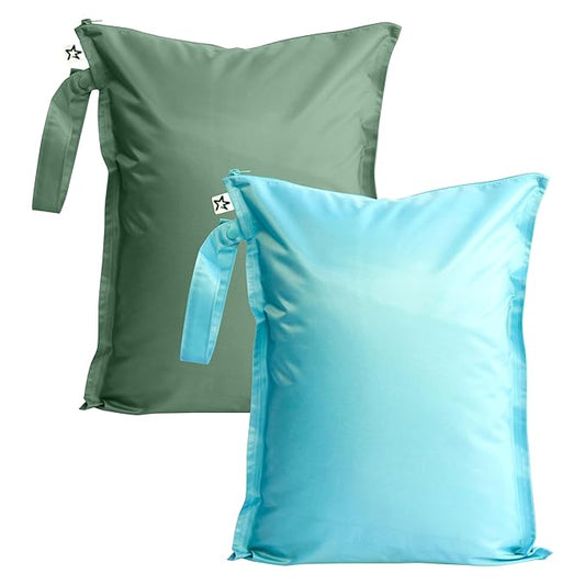Tiny Twinkle Mess proof Waterproof Wet Dry Bag,2pk Reusable Wet Bags for Swimsuits&Baby Clothes,Leakproof Wet Bag,Waterproof Bag for Travel&Diaper bag,Wet Bags for Baby (Slate, Olive)-CubbioJoy