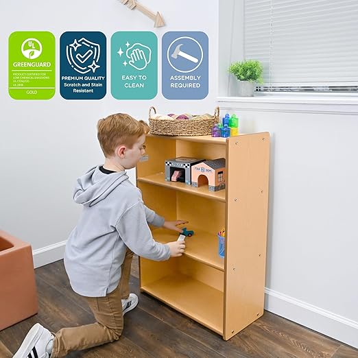 Children’s Factory Value Line Narrow 3-Shelf Toddler Bookshelf and Toy Organizer Shelves for Daycare, Playroom, Preschool-CubbioJoy