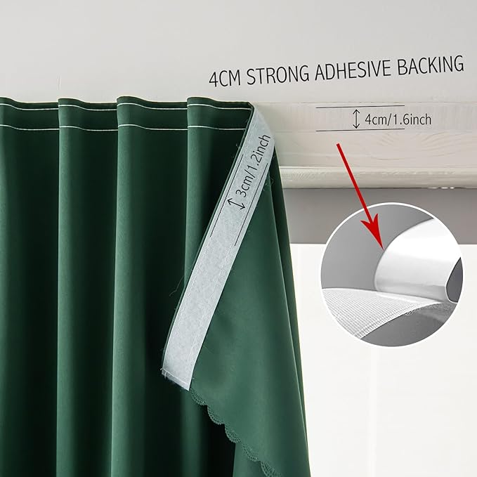 Blackout Curtains for Bedroom Stick On Curtains Window Shades Pull Down Blackout Window Cover No Drillng Self Adhesive Curtains No Rod Small Curtain 47" W X 79" L, Dark Green, 1 Panel-CubbioJoy