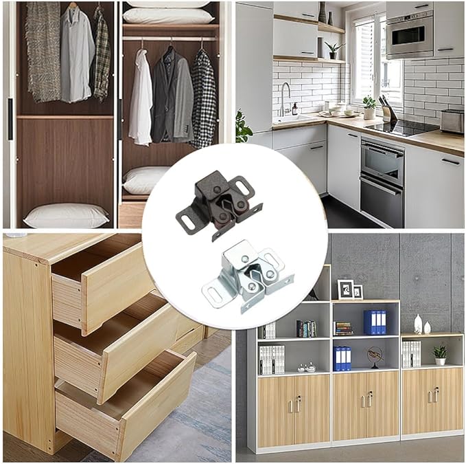 6 Pack Cabinet Latch - Double Roller Catch Hardware for Cupboard Closet Kitchen Cabinet Door Latches and RV Cabinet, Silver-CubbioJoy