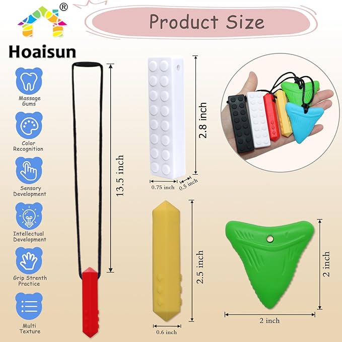 Chew Necklaces for Sensory Kids 6 Pack, Sensory Toys for Kids with Autism, ADHD, SPD, Chewing, Biting, Autism Sensory Products Silicone Chew Toys Necklace for Adults Reduce Anxiety Fidget-CubbioJoy