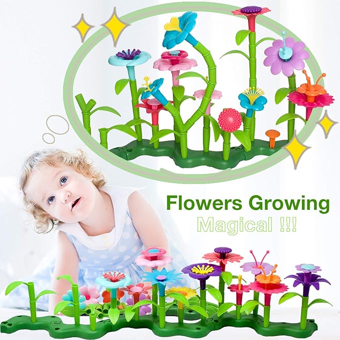 BIRANCO. Flower Garden Building Set - Grow up! Fun Stacking Toys for Toddlers and Kids Age 3-6 Year Olds, Educational Activity for Preschool, Cool STEM Gardening Gifts for Girls (138 PCS)-CubbioJoy