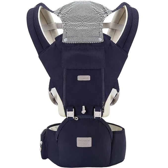 Baby Carrier, 3-in-1 Baby Carrier Newborn to Toddler with Hip Seat (Ergonomic M Position) for 0-36 Month/7-45lbs, Adjustable Size for Enhanced Lumbar Support,Perfect for On-The-go, Dark Blue-CubbioJoy
