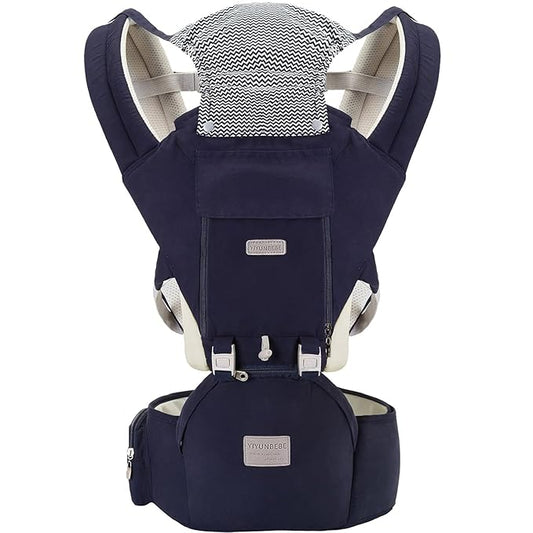 Baby Carrier, 3-in-1 Baby Carrier Newborn to Toddler with Hip Seat (Ergonomic M Position) for 0-36 Month/7-45lbs, Adjustable Size for Enhanced Lumbar Support,Perfect for On-The-go, Dark Blue-CubbioJoy