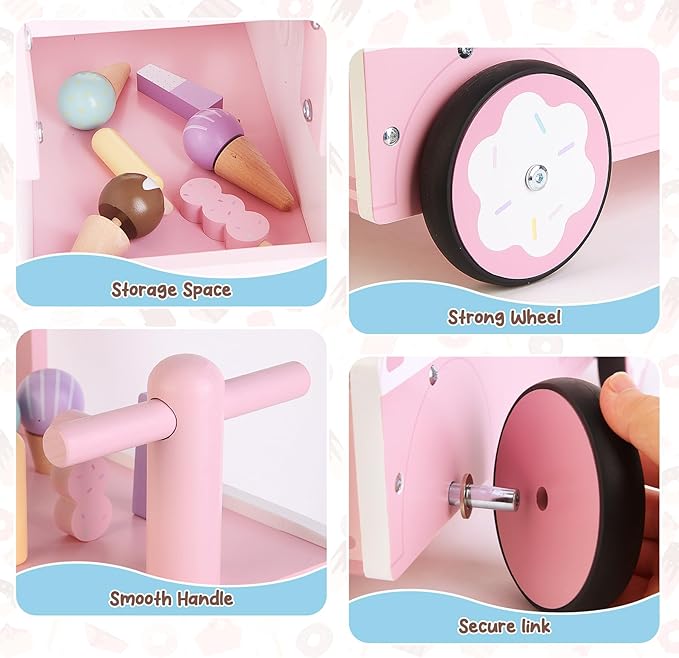 Asweets Wooden Baby Push and Pull Walker with Wheels, Learining Acticity Walker for Boys & Girls, Multiple Activities Center, Develops Motor Skills & Stimulates, 17.3''L x 9.1''W x 18.1''H-CubbioJoy