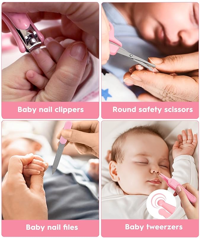 Baby Healthcare and Grooming Kit, Safety Newborn Nursery Baby Care Kit, with Hair Brush Comb, Nail Clipper, Thermometer, Pacifier Clip, Baby Registry Search, Baby Girl Boy Newborn Essentials-CubbioJoy