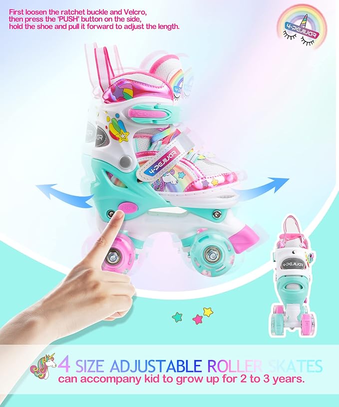 4-Pejiijar Rainbow Unicorn Kids Roller Skates for Girls Toddler Ages 2-4 5-8 8-12,Adjustable Roller Shoes with Luminous Wheels for Birthday Xmas Gifts-CubbioJoy