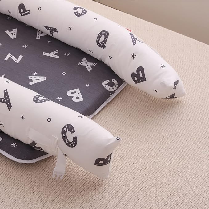 Baby Lounger for Newborn Portable Bag,Baby Nest Play Gym mat with Strap,Newborn Lounger Adjustable Size & Inner Zipper Lengthen Space to 24 Months(Letter Gray)-CubbioJoy