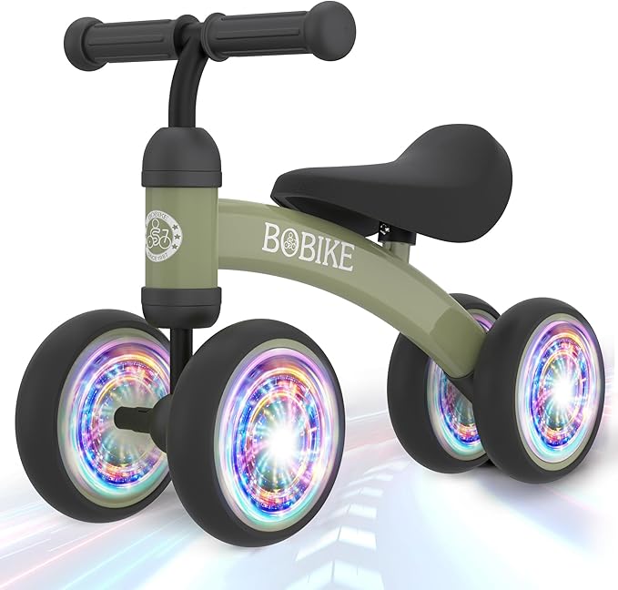 Baby Balance Bike Toys for 12-36 Months Kids Toy Boy and Girls Gifts Toddler Best First Birthday Gift Children Walker No Pedal Infant 4 Wheels Bicycle (Colorful, Deep Green-Light)-CubbioJoy