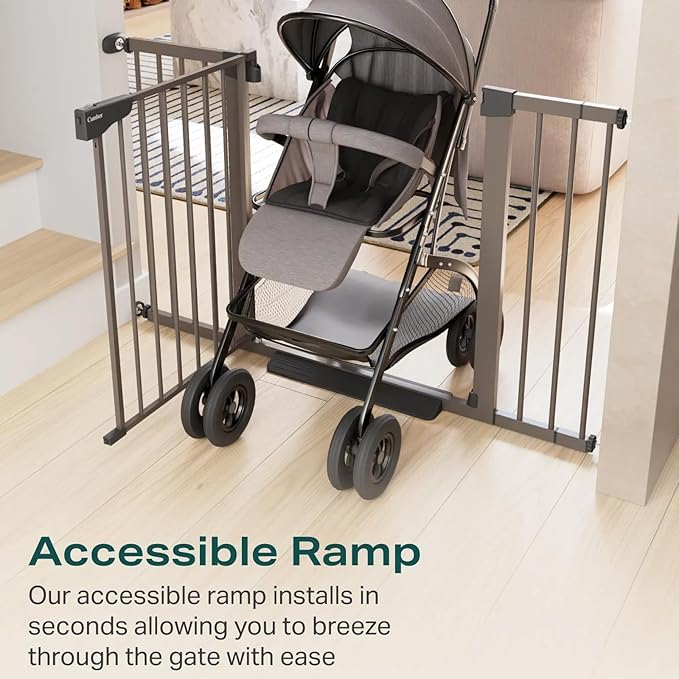 Cumbor 2 Pack 29.7"-51.5" Extra Wide Baby Gate for Stairs, Mom's Choice Awards Winner-Dog Gates for Doorways, Pressure Mounted Walk Through Pet Gate Indoor, Safety Auto-Close Child Gate for Kid,Brown-CubbioJoy