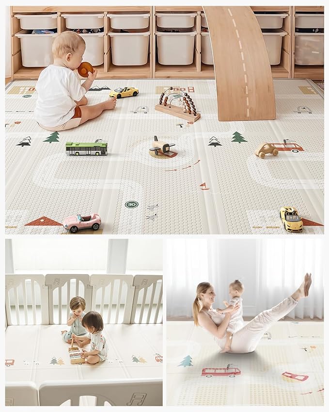 Baby Play Mat 47x47 Foldable Baby Play Mat for Playpen 50x50 Playpen Mat Reversible Foam Play Mat for Baby to Play on Floor 0.4" Crawling Baby Girl Play Mat for 50x50 Playpen(47 * 47 * 0.4)-CubbioJoy