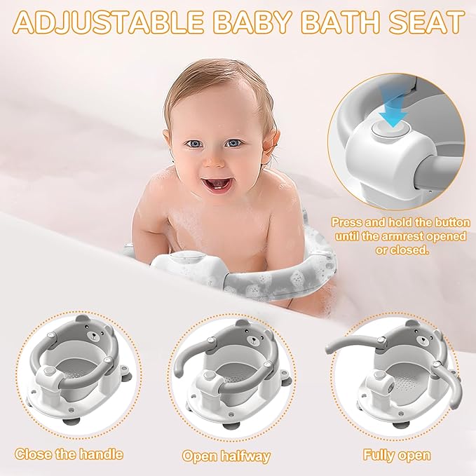 Baby Bath Seat for Babies 6 Months & up, Non-Slip Toddler Bath Seats for Babies Sitting Up, Safe Infant & Newborn Bathtub Chair with 4 Suction Cups & Soft Cushion for Shower,Gray-CubbioJoy