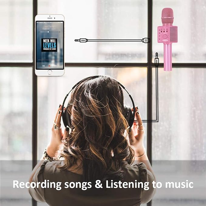 BONAOK Wireless Bluetooth Karaoke Microphone,3-in-1 Portable Handheld Karaoke Mic Speaker Machine Home Party Birthday for All Smartphones Q37 (P-Ink)-CubbioJoy