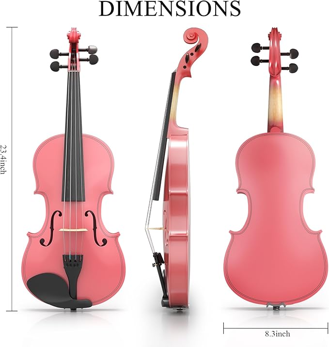 Beginner Violin 4/4, Full Size Violin for Adults, Teens, Student, Acoustic Fiddle Kit with Hard Case, Bow, Rosin, Bridge, Learners Age 12+ (Pink)-CubbioJoy