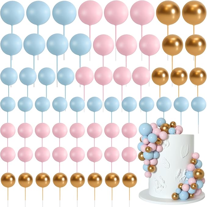 75 Pcs Cake Balls Topper Decorations Foam Cupcake Topper Mini Balloon Cake Topper Balls Cake Picks for Cake Deco Birthday Party Wedding（Blue,Pink,Gold）-CubbioJoy