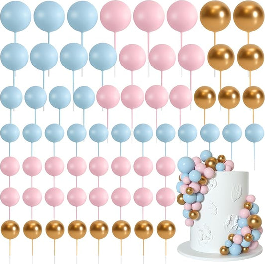 75 Pcs Cake Balls Topper Decorations Foam Cupcake Topper Mini Balloon Cake Topper Balls Cake Picks for Cake Deco Birthday Party Wedding（Blue,Pink,Gold）-CubbioJoy