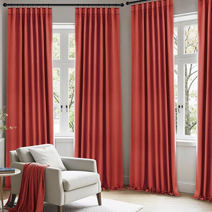 ANRODUO Back Tab Blackout Curtains for Bedroom Living Room, Rod Pocket Pinch Pleated Thermal Insulated Room Darkening Curtains 96 Inches Long 2 Panels, Burnt Orange, 42 x 96 Inch-CubbioJoy